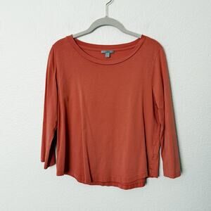 [COS] Coral Orange Pink Boat Neck 3/4 Sleeves 100% Cotton T-Shirt Size Medium M